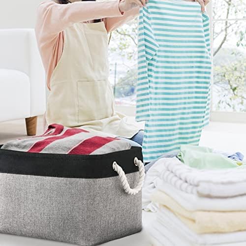 Fabric Storage Bins 12x8x5 inch [6-Pack] with Rope Handles - Decorative Baskets for Organizing