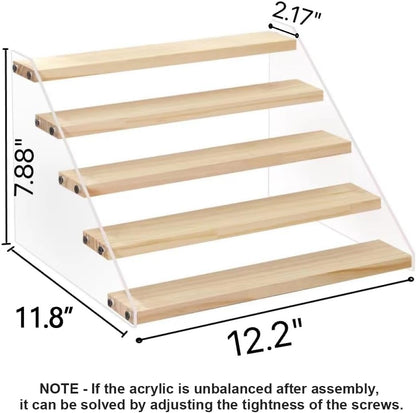 VAEHOLD Spice Rack Organizer for Cabinet & Countertop - Seasoning Organizer Spice Shelf - Space Saving Wooden Display Risers Shelf Showcase Fixtures Jewelry (5 Tier)