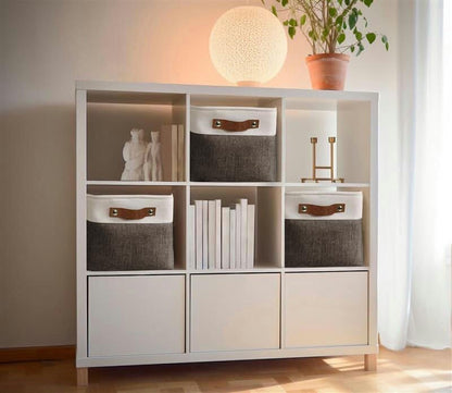 DECOMOMO Storage Bins, Large Fabric Storage Baskets for Shelves, Decorative Linen Closet Organizer, 15 x 11 x 9.5 inches (Beige & White, 3 Pack)