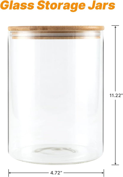 YUNCANG Glass Storage Jars 6 Pack 37oz Clear Glass Food Storage Containers with Airtight Bamboo Lid Stackable Kitchen Canisters for Candy,Cookie,Rice,Sugar,Flour,Pasta,Nuts and Spice Jars(Square)