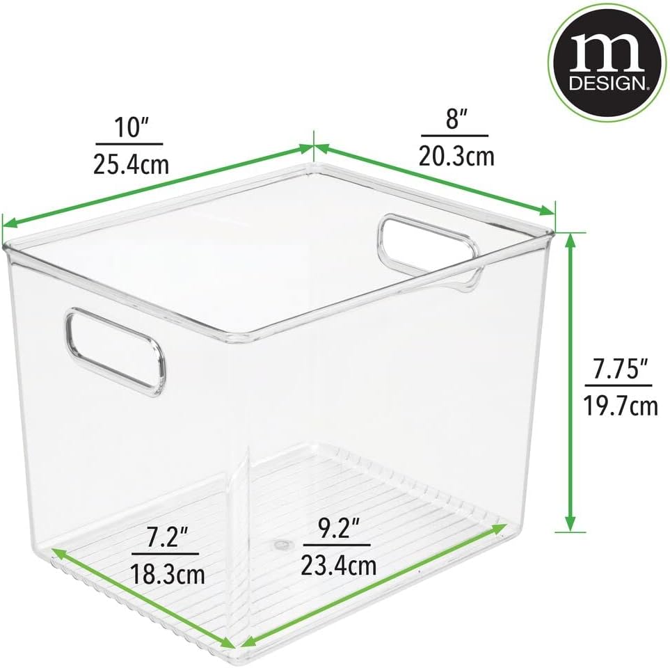 mDesign Plastic Modern Kitchen, Pantry Food Storage Container Bin w/ Handles - Cabinet, Fridge/Freezer, Countertop Organizer - Snacks/Drink/Appliances; Ligne Collection, Clear, 10x5x8 (Pack of 2)