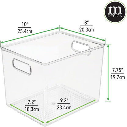 mDesign Plastic Modern Kitchen, Pantry Food Storage Container Bin w/ Handles - Cabinet, Fridge/Freezer, Countertop Organizer - Snacks/Drink/Appliances; Ligne Collection, Clear, 10x5x8 (Pack of 2)