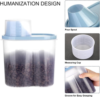 2 Pack 2lb/2.5L Pet Food Storage Container with Measuring Cup, Can Covers and Bowl for Small Dog, Cat, Waterproof-BPA Free