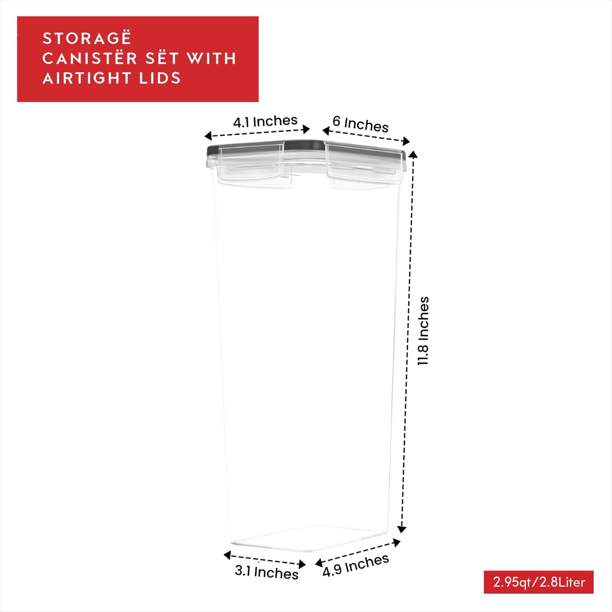Large Airtight Food Storage Containers with Lids Set of 4 3.2L - 102 fl. oz Pasta storage Containers, BPA Free Plastic Spaghetti container - Air Tight Canisters for Kitchen Pantry Organization