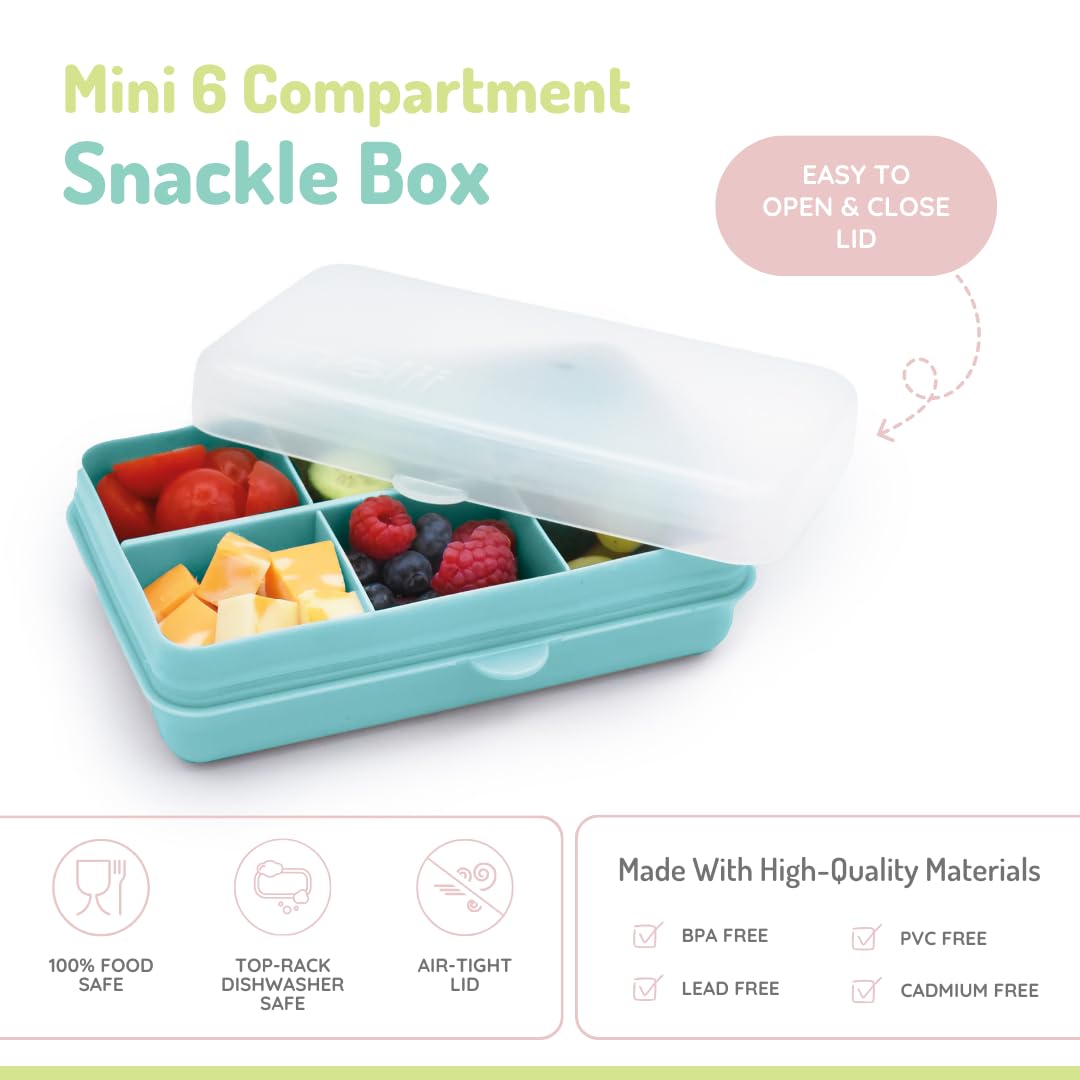 melii Snackle Box | 6-Compartment Divided Snack Container, BPA-Free Food Storage with Removable Dividers for School, Travel & On-the-Go Snacking Purple Cat