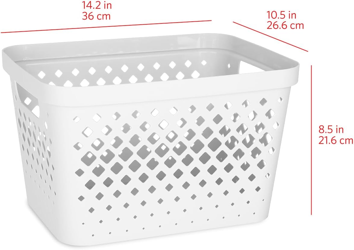 Glad Plastic Baskets for Organizing, Set of 6 | Pantry Storage for Under Counter, Linen Closet, and Bathroom | Nesting Shelf Bins with Handles, 1 Gallon, Grey