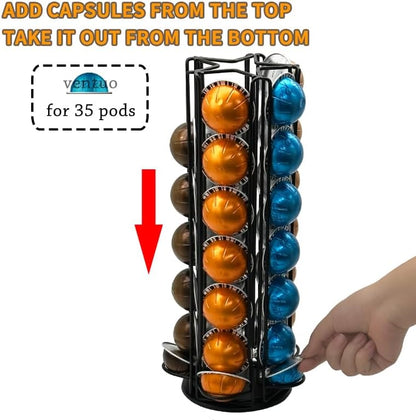 Miuly Coffee Capsule Holder For Nespresso Vertuoline, Coffee Capsule Stands Rotating Pod Rack holds 28 Nespresso Vertuo Pods, Black