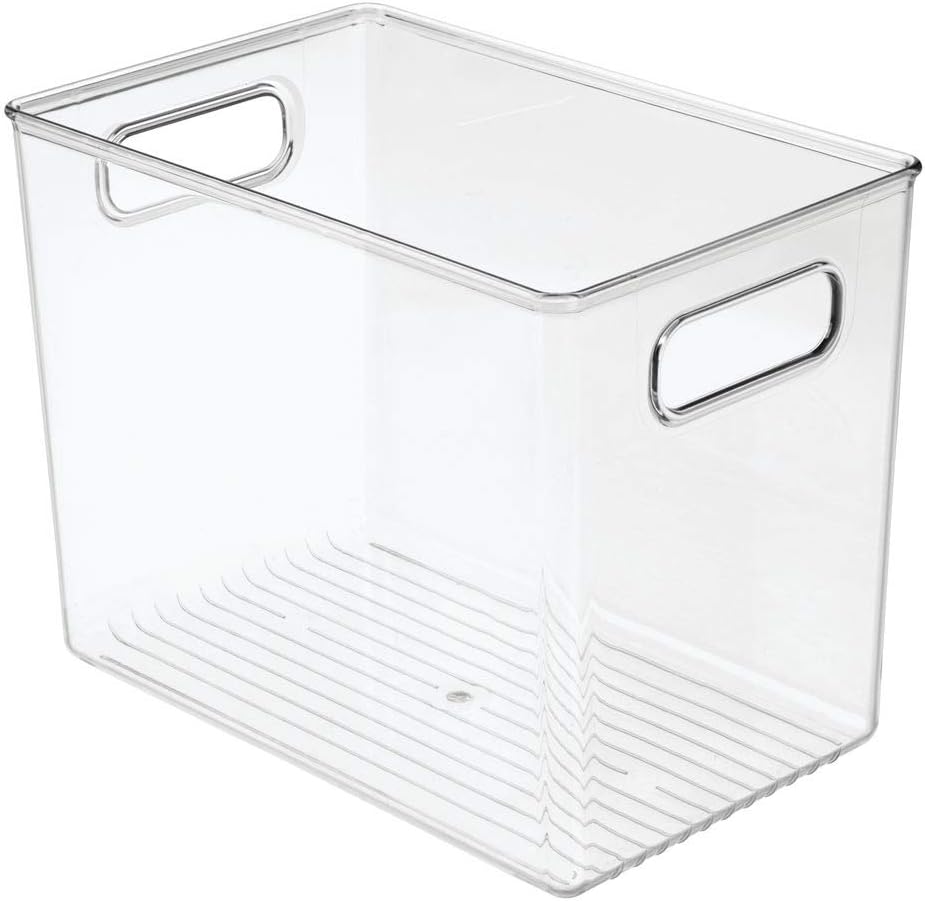 mDesign Plastic Modern Kitchen, Pantry Food Storage Container Bin w/ Handles - Cabinet, Fridge/Freezer, Countertop Organizer - Snacks/Drink/Appliances; Ligne Collection, Clear, 10x5x8 (Pack of 2)
