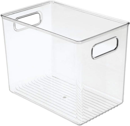 mDesign Plastic Modern Kitchen, Pantry Food Storage Container Bin w/ Handles - Cabinet, Fridge/Freezer, Countertop Organizer - Snacks/Drink/Appliances; Ligne Collection, Clear, 10x5x8 (Pack of 2)