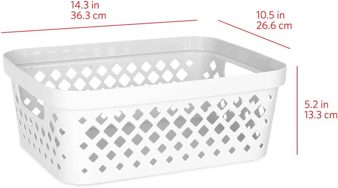 Glad Plastic Baskets for Organizing, Set of 6 | Pantry Storage for Under Counter, Linen Closet, and Bathroom | Nesting Shelf Bins with Handles, 1 Gallon, Grey