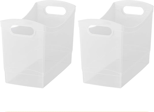 Clear Plastic Storage Bins, 12 Qt Narrow Rectangle Container with Handles, 2 Pack Set for Home Organization, Stackable Utility Box for Garage, Closet, Craft Storage