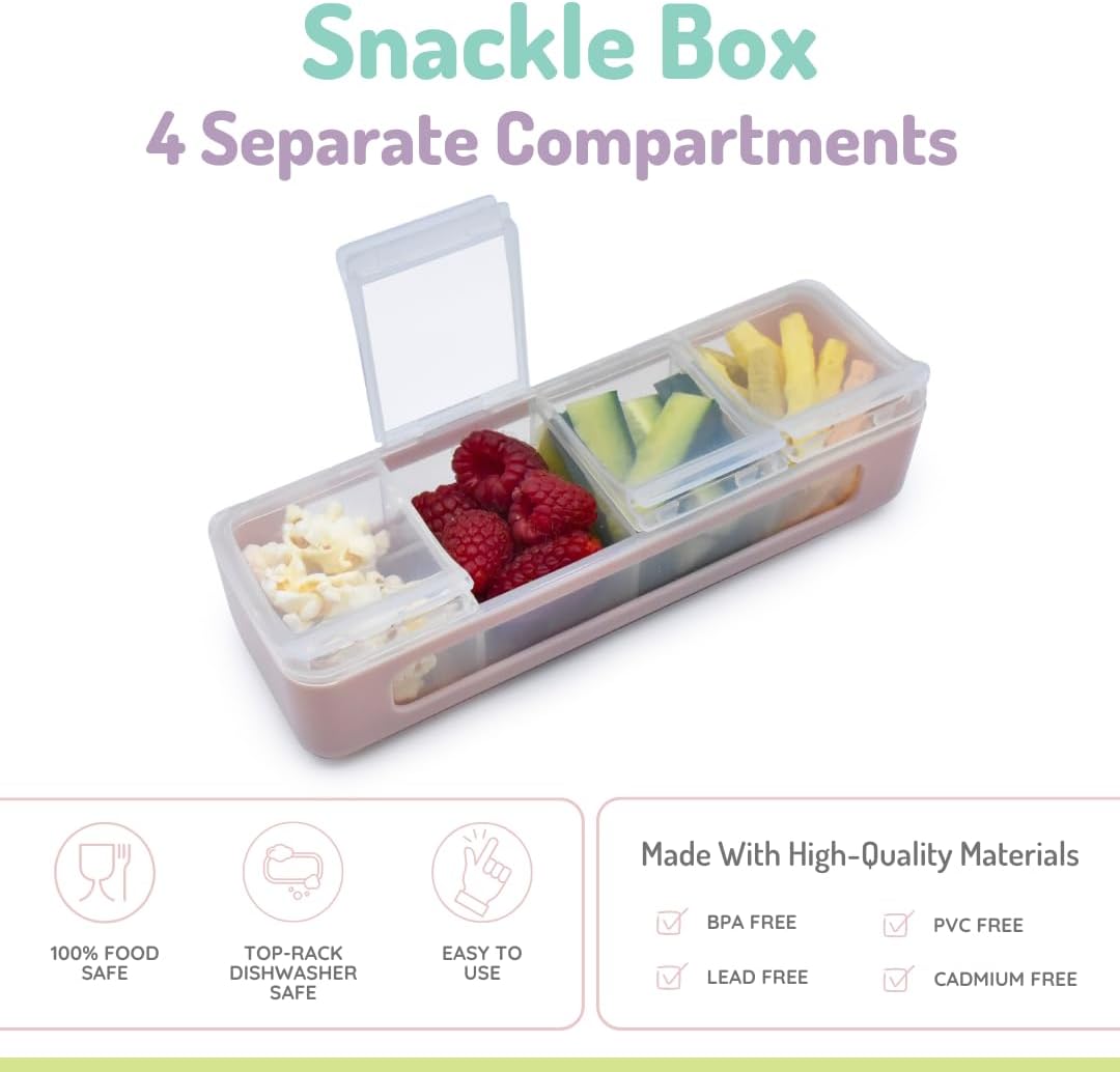 melii Snackle Box | 4 Compartment Snack Container with Individual Lids, BPA-Free Food Storage for Travel, School & On-the-Go Snacks, Kids & Family Organizer (Berry)