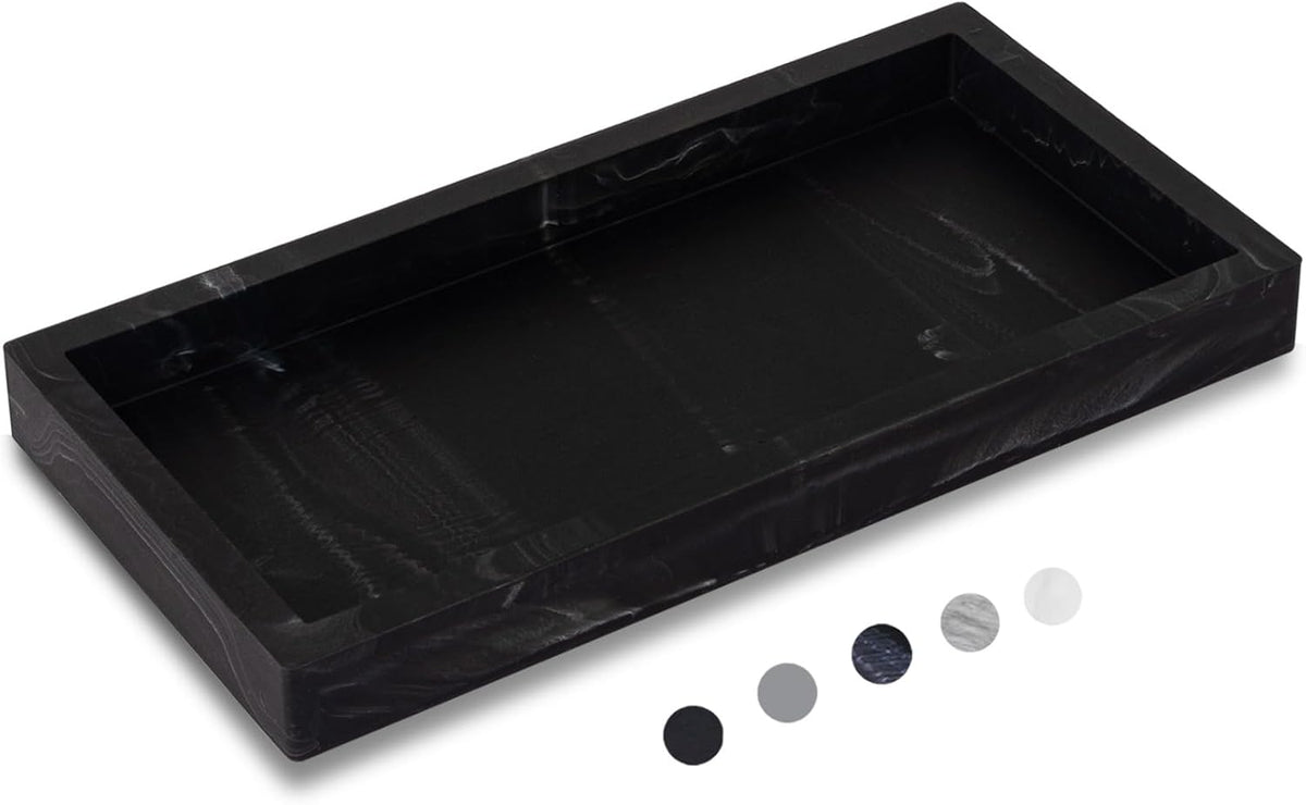 Small Silicone Bathroom Vanity Tray Rectangle Soap and Sponge Holder Kitchen Sink Organizer for Scrubber, Lotion Bottles, Perfume, Jewelry, Candle, Key Trinket Ring, Black