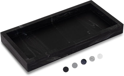 Small Silicone Bathroom Vanity Tray Rectangle Soap and Sponge Holder Kitchen Sink Organizer for Scrubber, Lotion Bottles, Perfume, Jewelry, Candle, Key Trinket Ring, Black