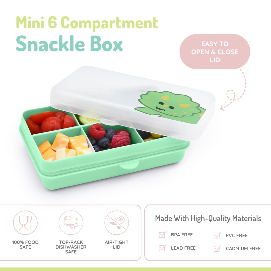 melii Snackle Box | 6-Compartment Divided Snack Container, BPA-Free Food Storage with Removable Dividers for School, Travel & On-the-Go Snacking Purple Cat