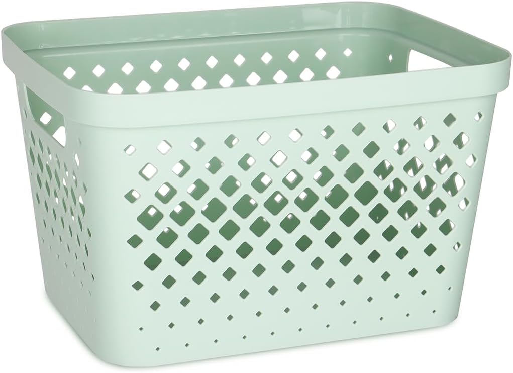 Glad Plastic Baskets for Organizing, Set of 6 | Pantry Storage for Under Counter, Linen Closet, and Bathroom | Nesting Shelf Bins with Handles, 1 Gallon, Grey