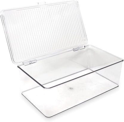 Isaac Jacobs Small Stackable Organizer Bin (10.75” x 6.5” x 2.4”) w Hinged Lid Clear Storage Box Home Office School Fridge Bathroom Kitchen Pantry Container BPAFree Food Safe (Small Clear)