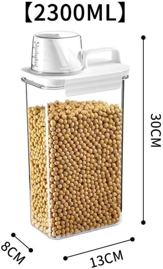 2Pcs Rice Dispenser Storage Containers, 1.1L Small Rice Bucket with Measuring Cup & Pour Spout, Kitchen Plastic Airtight Container for Cereal, Grain, Flour, Sugar, Oatmeal, Dry Pet Dog Food