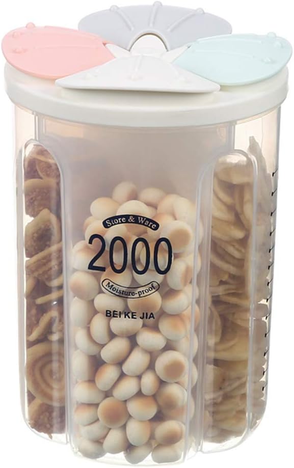 Airtight Kitchen Food Storage Container, Leak-Proof BPA Free Plastic Plastic Dry Cereal Dispensers Containers with Durable Lids for Flour, Sugar, Rice (1500ml-3 Grid)