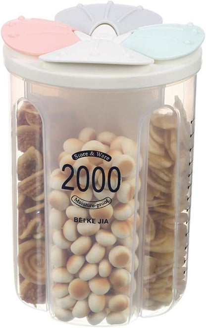 Airtight Kitchen Food Storage Container, Leak-Proof BPA Free Plastic Plastic Dry Cereal Dispensers Containers with Durable Lids for Flour, Sugar, Rice (1500ml-3 Grid)