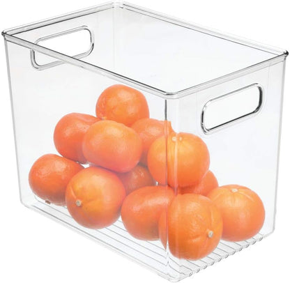 mDesign Plastic Modern Kitchen, Pantry Food Storage Container Bin w/ Handles - Cabinet, Fridge/Freezer, Countertop Organizer - Snacks/Drink/Appliances; Ligne Collection, Clear, 10x5x8 (Pack of 2)