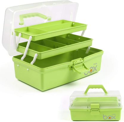 TERGOO 12in 3-Layer Plastic Craft Organizers and Storage, Portable Folding Tackle Box with Handle & Adjustable Dividers, Multipurpose Case for Sewing, Art Supplies, Medicine, Tools (Blue)