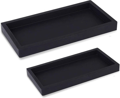Small Silicone Bathroom Vanity Tray Rectangle Soap and Sponge Holder Kitchen Sink Organizer for Scrubber, Lotion Bottles, Perfume, Jewelry, Candle, Key Trinket Ring, Black