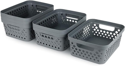 Glad Plastic Baskets for Organizing, Set of 6 | Pantry Storage for Under Counter, Linen Closet, and Bathroom | Nesting Shelf Bins with Handles, 1 Gallon, Grey