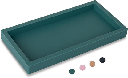 Small Silicone Bathroom Vanity Tray Rectangle Soap and Sponge Holder Kitchen Sink Organizer for Scrubber, Lotion Bottles, Perfume, Jewelry, Candle, Key Trinket Ring, Black