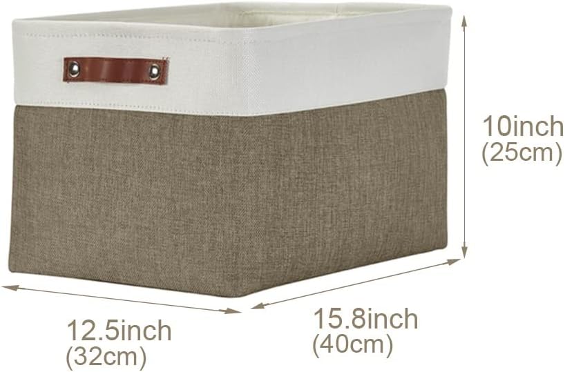 DECOMOMO Storage Bins, Large Fabric Storage Baskets for Shelves, Decorative Linen Closet Organizer, 15 x 11 x 9.5 inches (Beige & White, 3 Pack)