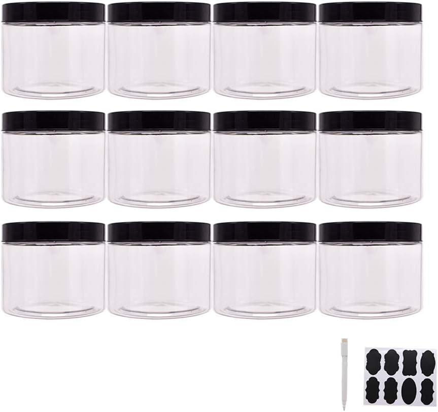 zmybcpack 16 oz Plastic Jars with Lids, Extra Labels, 1 Pen, Clear PET Seal Jar for Food Storage,Wide Opening Storage jar For Dry Food, Peanut, Powder, Kitchen & Craft Storage
