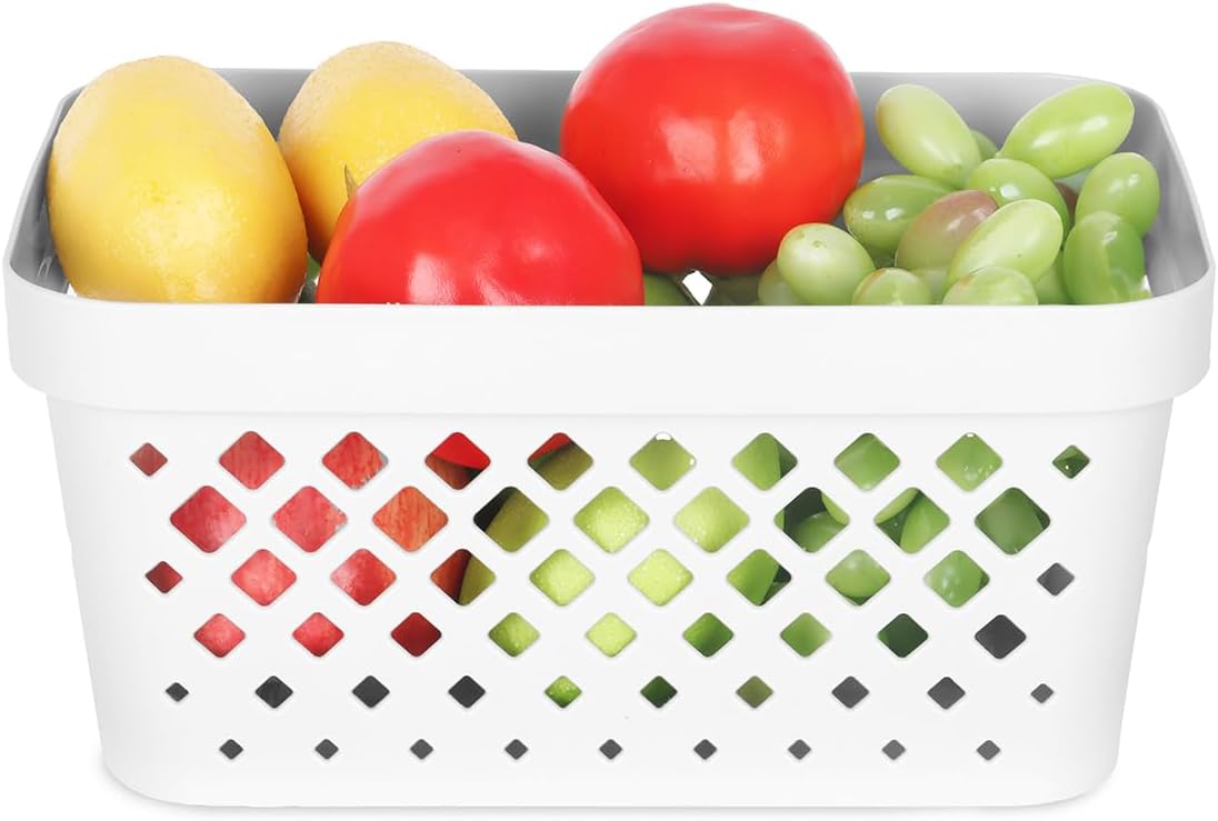 Glad Plastic Baskets for Organizing, Set of 6 | Pantry Storage for Under Counter, Linen Closet, and Bathroom | Nesting Shelf Bins with Handles, 1 Gallon, Grey