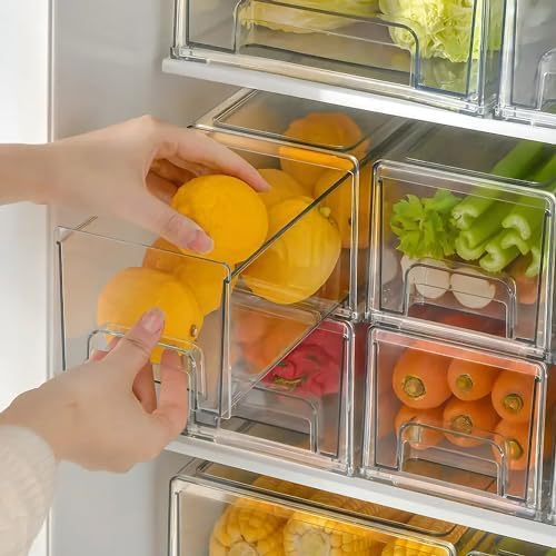 MANO 2Pack Clear Fridge Drawers Pull Out Stackable Refrigerator Drawer Organizer Bins Pantry Storage Box Plastic Food Containers for Kitchen Bathroom Office Closet (Large)