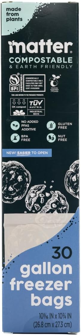 Matter Compostable Assorted Kitchen Bags, 230 Count, Biodegradable, Eco-Friendly Resealable Food Storage Variety Pack, 80 Snack, 80 Sandwich, 50 Quart & 20 Gallon