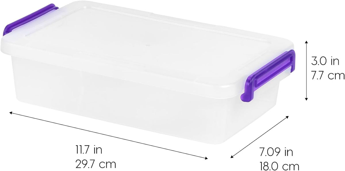 IRIS USA 6 Qt. Plastic Craft Storage Container Bins with Lids, Small Art & Office Supply Organizer Tote, Sensory Bins & Boxes for Home & University, Stackable, Secure Latch Buckles, Clear