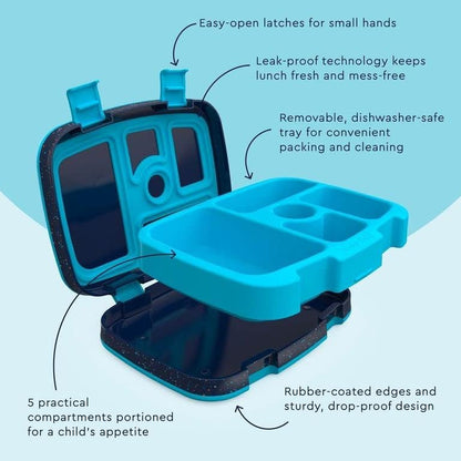 Bentgo Kids Bento-Style 5-Compartment Leak-Proof Lunch Box - Ideal Portion Sizes for Ages 3 to 7 - Durable, Drop-Proof, Dishwasher Safe, PFAS & BPA-Free & Made with Food-Safe Materials (Blue)