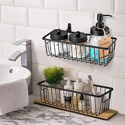 SheeChung Farmhouse Metal Wire Bin Basket with Wall Mount - Small, - Portable Hanging Wall Basket, Rustic Home Storage Organizer for Cabinets, Pantry, Closets, Bathroom, Kitchen,Bedroom(Black)