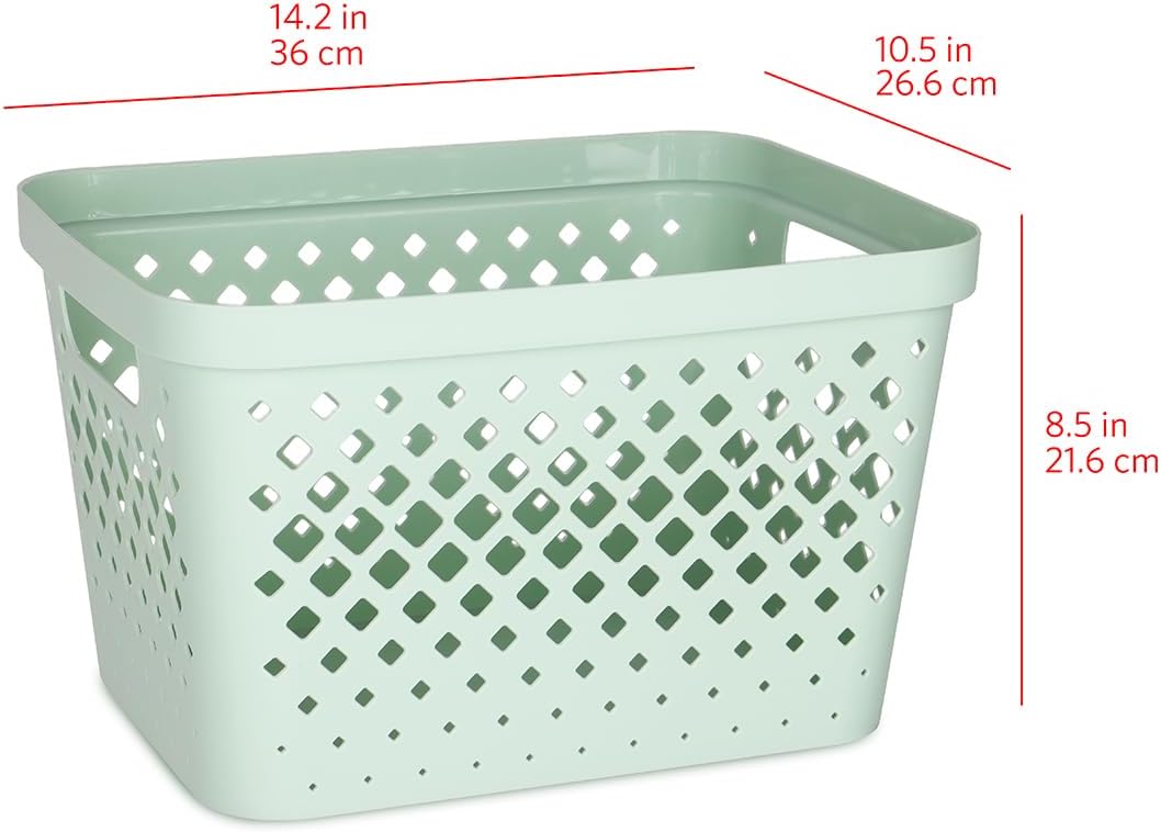 Glad Plastic Baskets for Organizing, Set of 6 | Pantry Storage for Under Counter, Linen Closet, and Bathroom | Nesting Shelf Bins with Handles, 1 Gallon, Grey