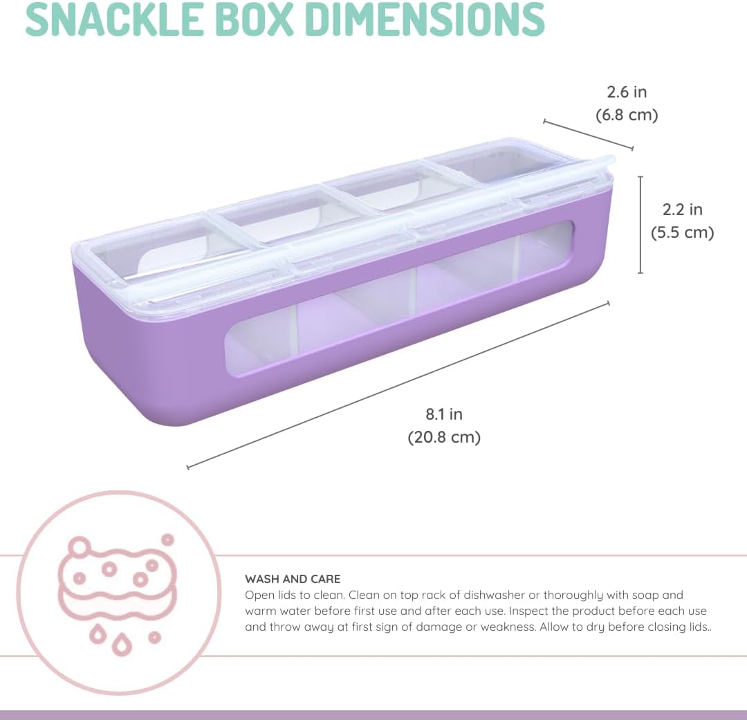 melii Snackle Box | 4 Compartment Snack Container with Individual Lids, BPA-Free Food Storage for Travel, School & On-the-Go Snacks, Kids & Family Organizer (Berry)