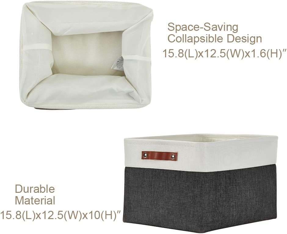 DECOMOMO Storage Bins, Large Fabric Storage Baskets for Shelves, Decorative Linen Closet Organizer, 15 x 11 x 9.5 inches (Beige & White, 3 Pack)