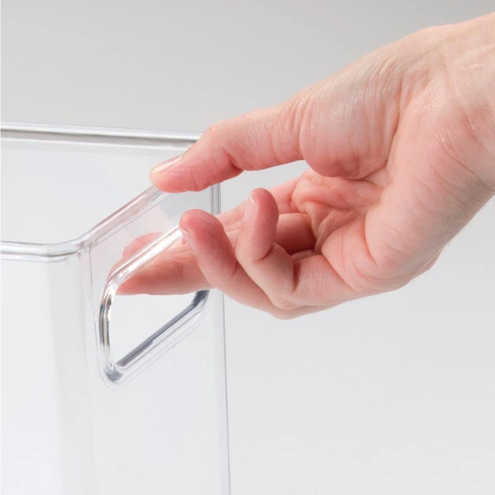 mDesign Plastic Deep Kitchen and Pantry Organizer Storage Bin with Handles for Cabinet, Fridge, Freezer - Food Storage Containers for Snacks, Yogurt Pouches or Fruit, Ligne Collection, 4 Pack, Clear