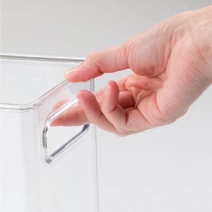 mDesign Plastic Deep Kitchen and Pantry Organizer Storage Bin with Handles for Cabinet, Fridge, Freezer - Food Storage Containers for Snacks, Yogurt Pouches or Fruit, Ligne Collection, 4 Pack, Clear
