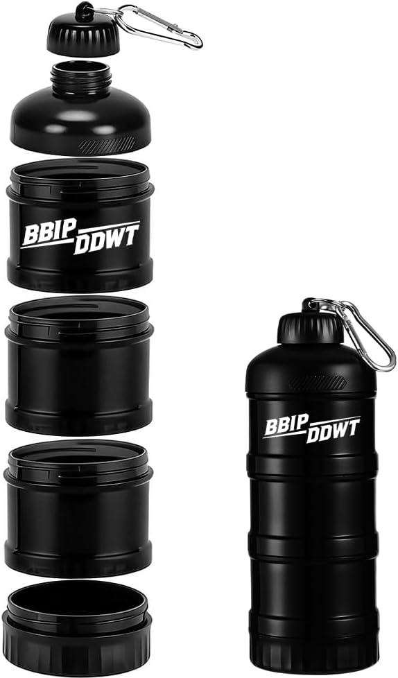 3-Layer Protein Powder Container With Funnels Stand,Stackable Leakproof Protein Powder Dispenser,Portable Protein Powder Container to Go for Workout, Fitness, Travel-Black