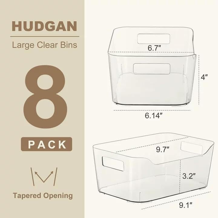 Hudgan 12 Pack Pantry Storage Bins for Kitchen Cabinet, Clear Plastic Organizer Bins for Bathroom, Pantry Organizer Containers for Home Edit, Drawer, Under Sink, Fridge