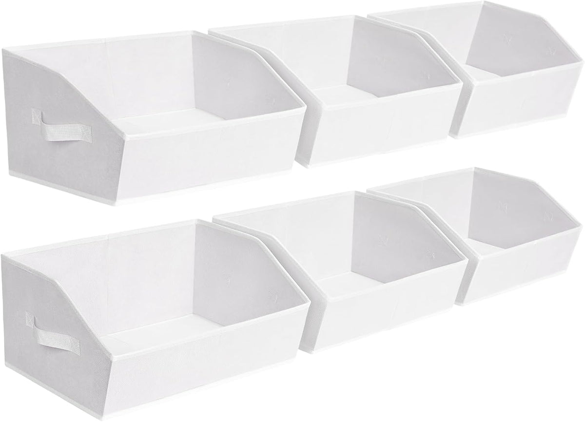 Homsorout Closet Organizers Bins 6 Packs - Large Closet Shelf Organizer with Handles, Fabric Trapezoid Storage Bins, Collapsible Storage Cubes for Clothes, Towels, Light Gray