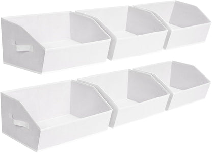 Homsorout Closet Organizers Bins 6 Packs - Large Closet Shelf Organizer with Handles, Fabric Trapezoid Storage Bins, Collapsible Storage Cubes for Clothes, Towels, Light Gray