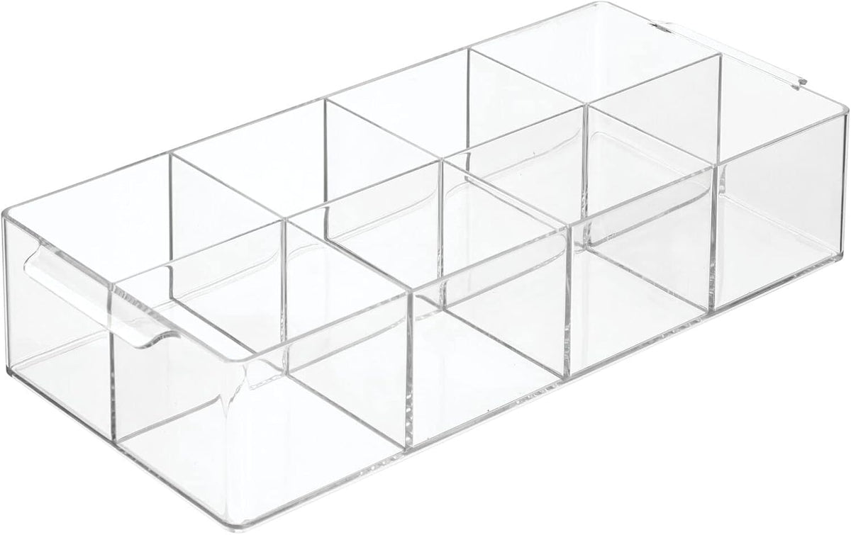 mDesign Plastic Condiment Organizer and Tea Bag Holder - 8-Compartment Kitchen Pantry/Countertop Storage Caddy - Divided Chip, Snack, Oatmeal Packet Holder - Lumiere Collection - Clear