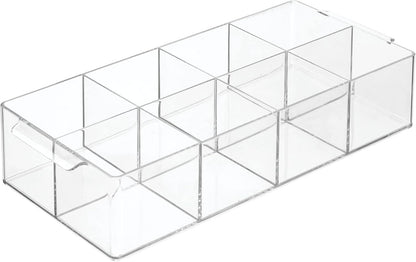 mDesign Plastic Condiment Organizer and Tea Bag Holder - 8-Compartment Kitchen Pantry/Countertop Storage Caddy - Divided Chip, Snack, Oatmeal Packet Holder - Lumiere Collection - Clear