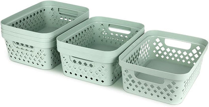 Glad Plastic Baskets for Organizing, Set of 6 | Pantry Storage for Under Counter, Linen Closet, and Bathroom | Nesting Shelf Bins with Handles, 1 Gallon, Grey