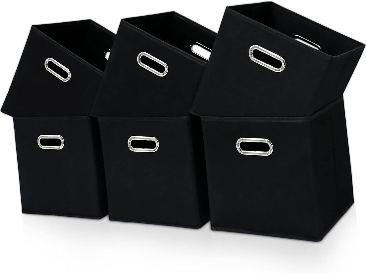 Black Fabric Cubby Storage Bins，13x13x13 Inches ，Cube Organizer Bin Foldable Storage Boxes with Dual Handles Fabric Organizer Box and collapsible Storage basket，Set of 3 ，Black